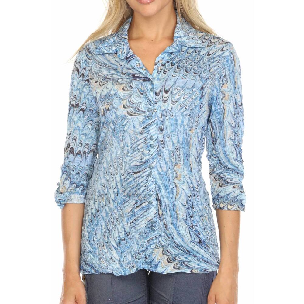 NEW CARINE sabrina 3/4 sleeves shirt in tidal drift - Picture 6 of 8